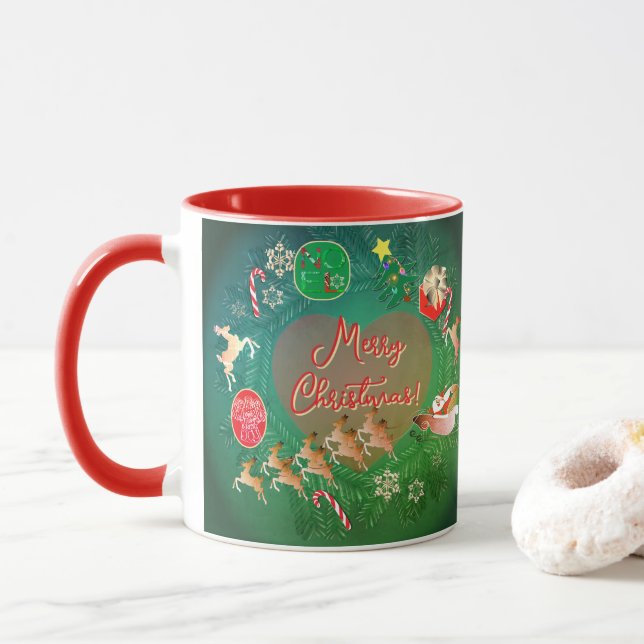 Christmas Santa Wreath  Mugg (Med munk)
