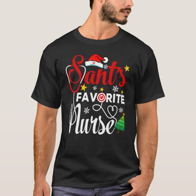 Christmas Santa's Favorite Nurse  Santa Hat Xmas L T Shirt (Framsida)