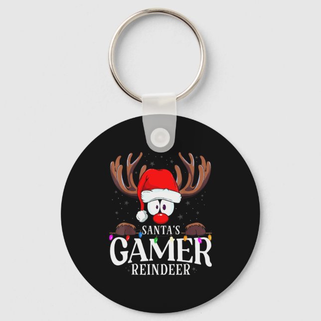 Christmas Santa's Gamer Reindeer Matching X-mas  Nyckelring (Framsida)