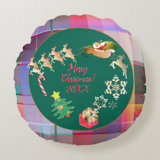 Christmas Santa's Reindeer Plaid Paper Plate Rund Kudde