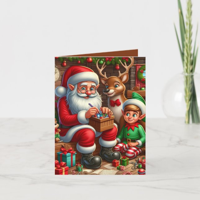Christmas Santa's workshop North pole customizable Helgkort (Framsida)