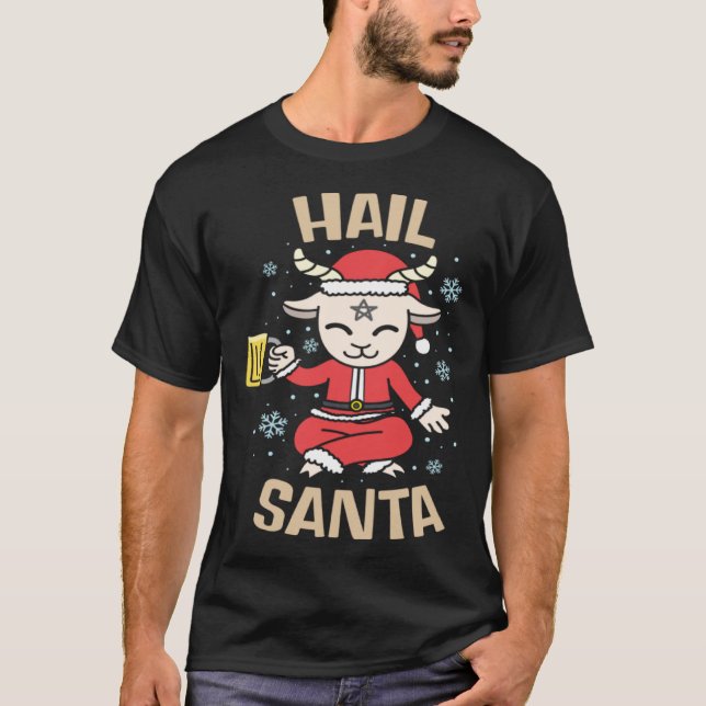 Christmas Satanic Hail Santa for Witches Warlock T Shirt (Framsida)