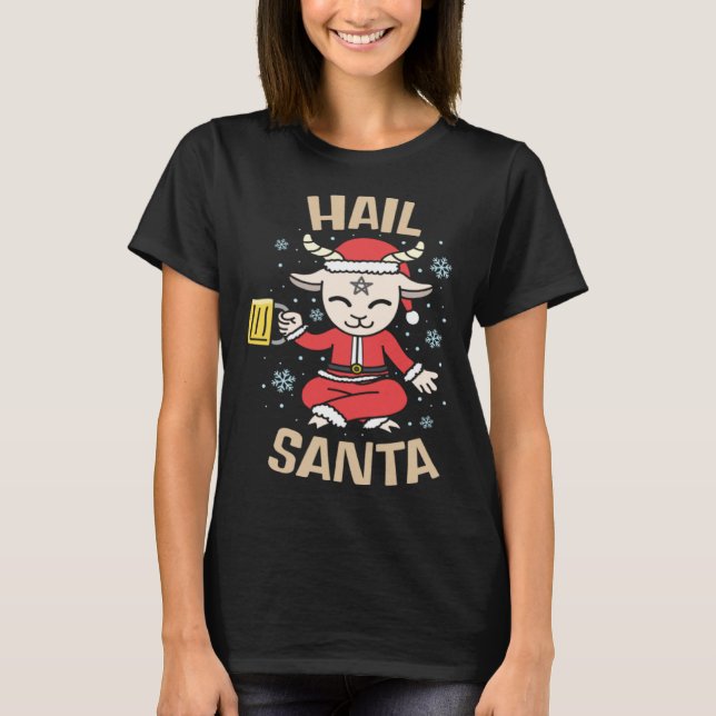 Christmas Satanic Hail Santa for Witches Warlock T Shirt (Framsida)