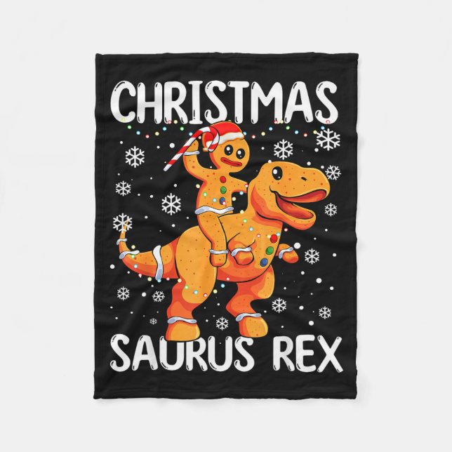Christmas Saurus Rex Gingerbread Man Cookie Trex B Fleecefilt (Framsidan)