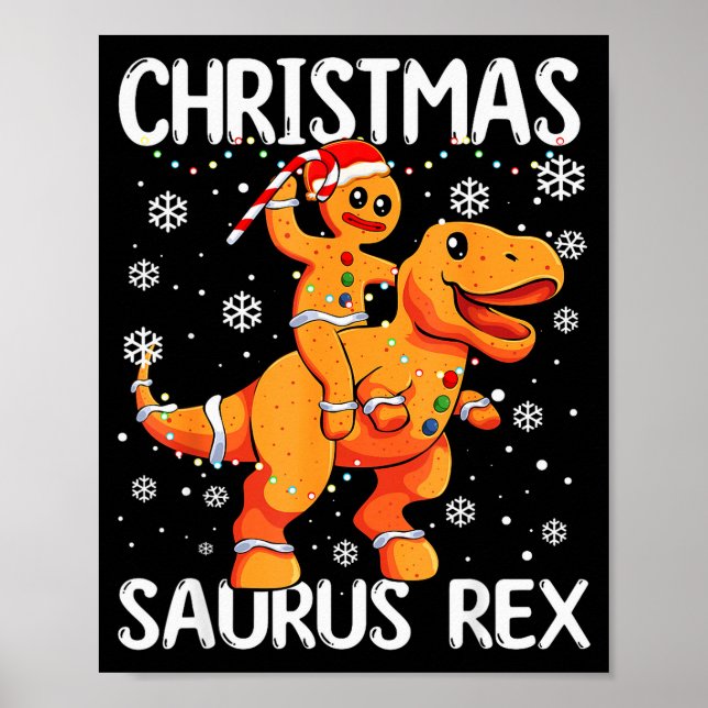 Christmas Saurus Rex Gingerbread Man Cookie Trex B Poster (Framsidan)