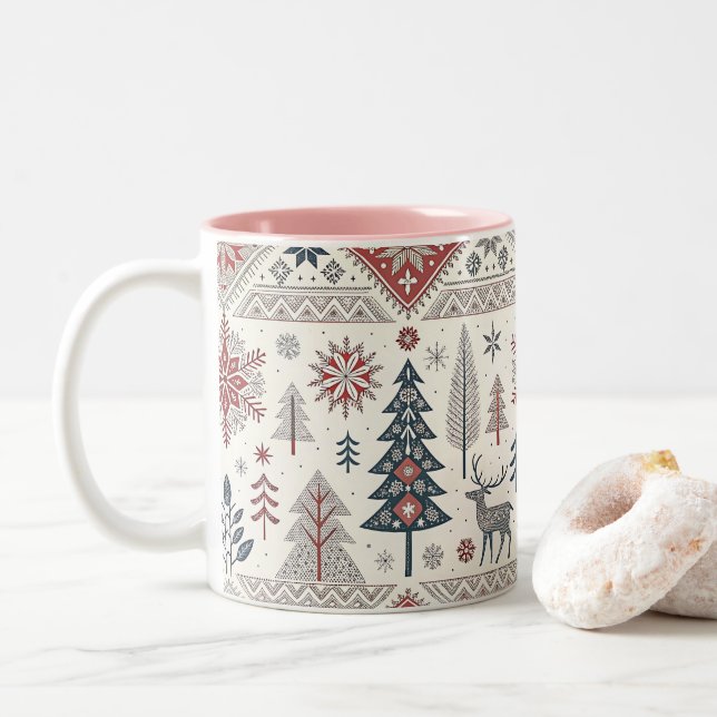 Christmas Scandinavian Geometric Minimalist Två-Tonad Mugg (Med munk)