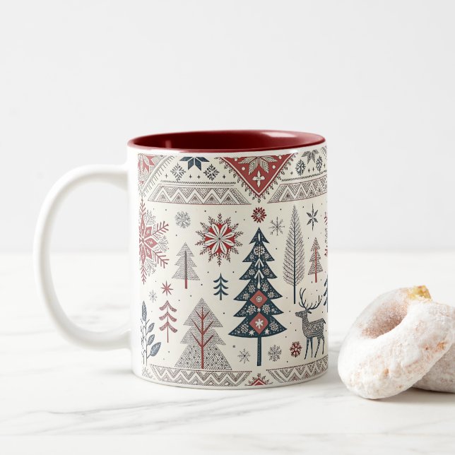 Christmas Scandinavian Geometric Minimalist Två-Tonad Mugg (Med munk)
