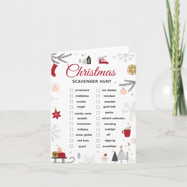 Christmas Scavenger Hunt Checklist Art Anteckningskort (Framsida)