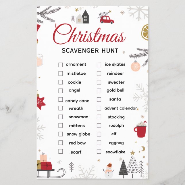 Christmas Scavenger Hunt Checklist Art Flygblad (Framsidan)