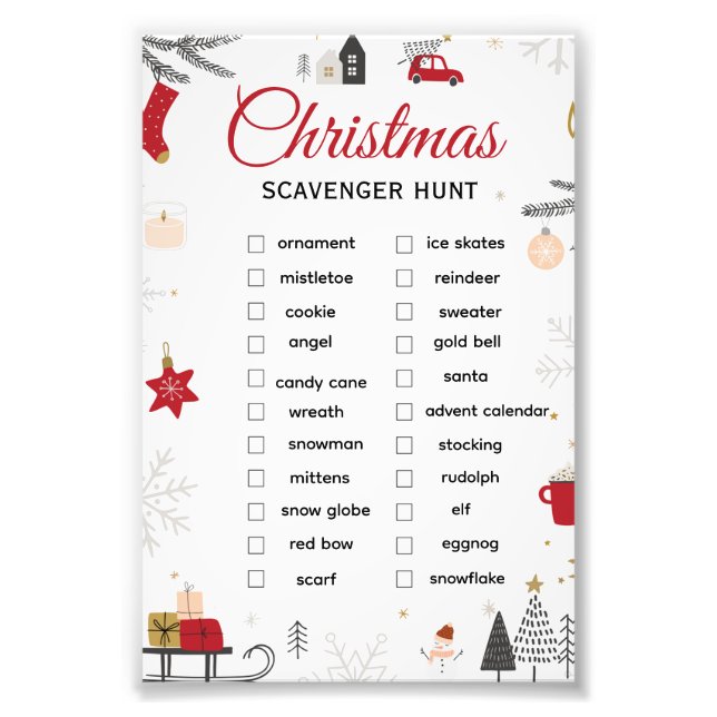 Christmas Scavenger Hunt Checklist Art Fototryck (Framsidan)