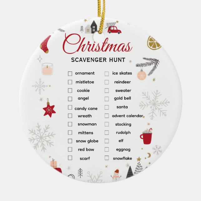 Christmas Scavenger Hunt Checklist Art Julgransprydnad Keramik (Framsidan)