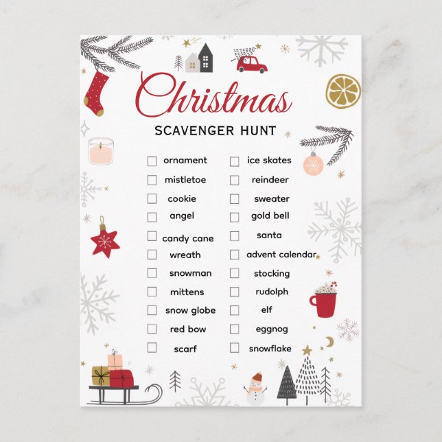 Christmas Scavenger Hunt Checklist Art Vykort (Framsida)