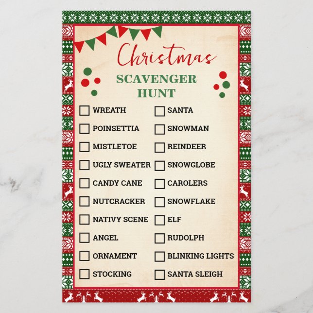 Christmas Scavenger Hunt Game Ugly Sweater Card Flygblad (Framsidan)