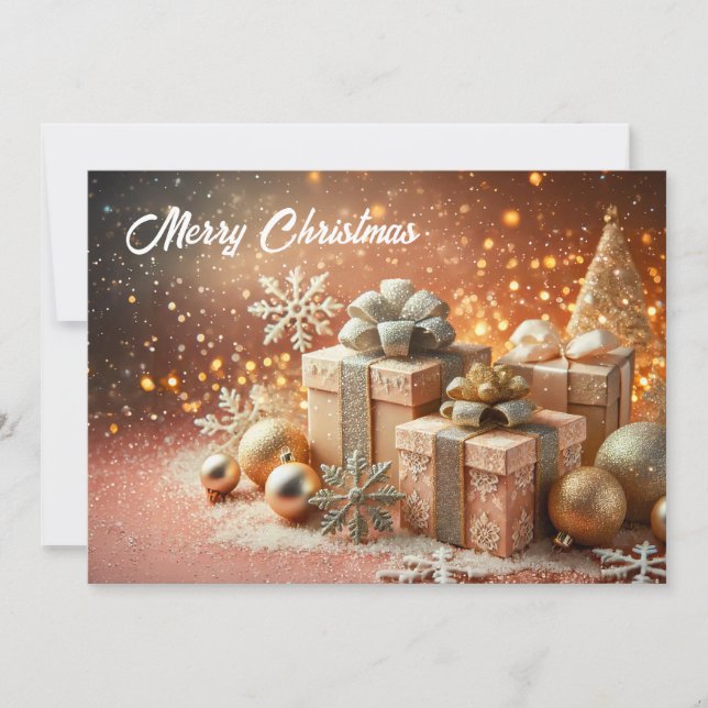 Christmas Scene with gifts and glittery Julkort (Framsida)