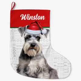 Christmas Schnauzer Dog Name Woof Background Stor Julstrumpa