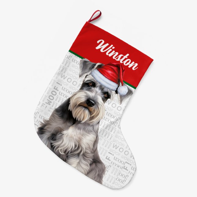 Christmas Schnauzer Dog Name Woof Background Stor Julstrumpa (Framsidan (Hängande))