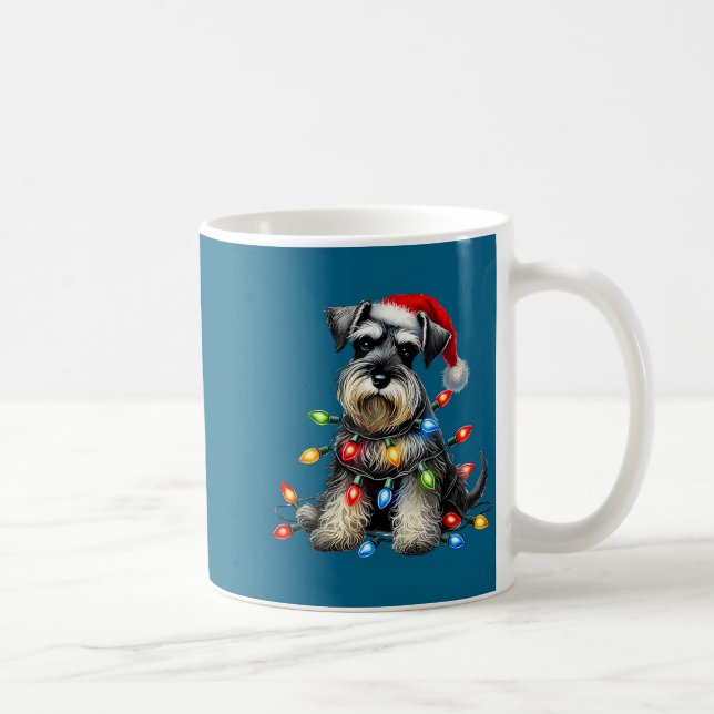 Christmas Schnauzer Dog Santa Hat Xmas Light Holid Kaffemugg (Höger)