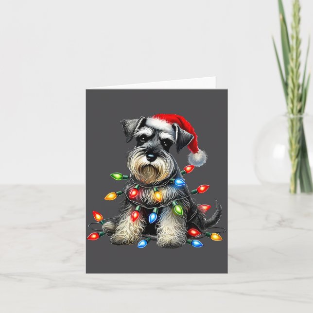 Christmas Schnauzer Dog Santa Hat Xmas Light Holid Kort (Framsida)