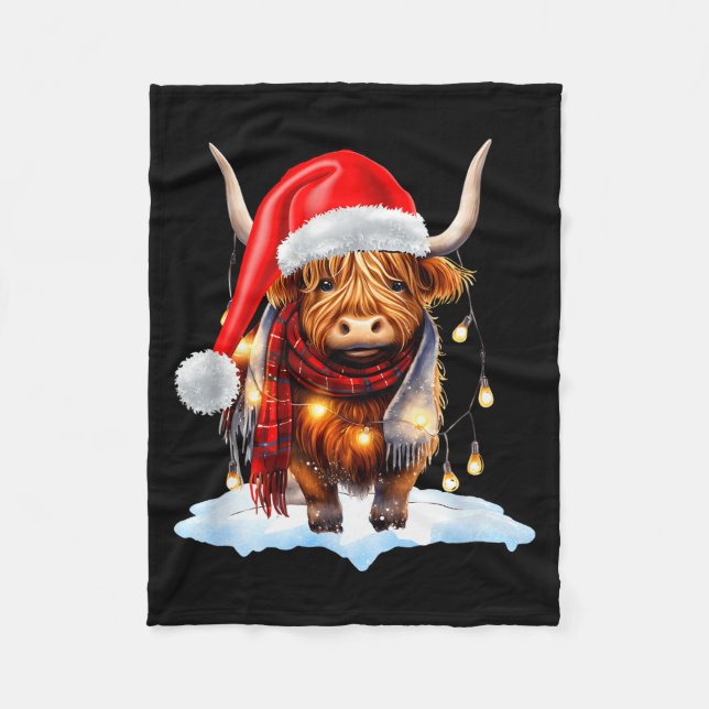 Christmas Scottish Highland Cow Wrapped In Christm Fleecefilt (Framsidan)
