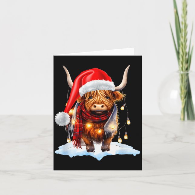 Christmas Scottish Highland Cow Wrapped In Christm Kort (Framsida)