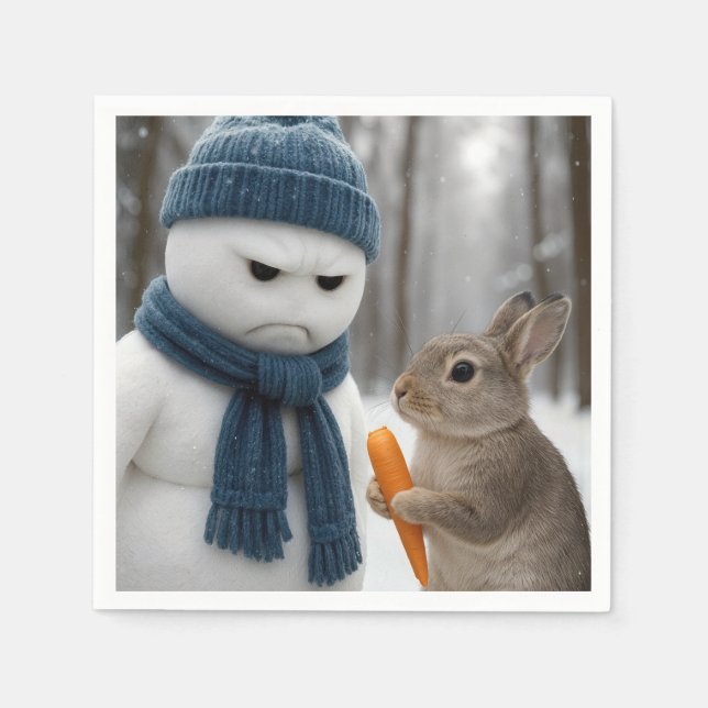 Christmas Scowling Snowman With a Bunny Pappersservett (Framsidan)