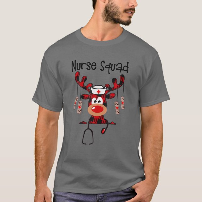 Christmas Scrub Top Reindeer Scrubs Rubber Gloves T Shirt (Framsida)