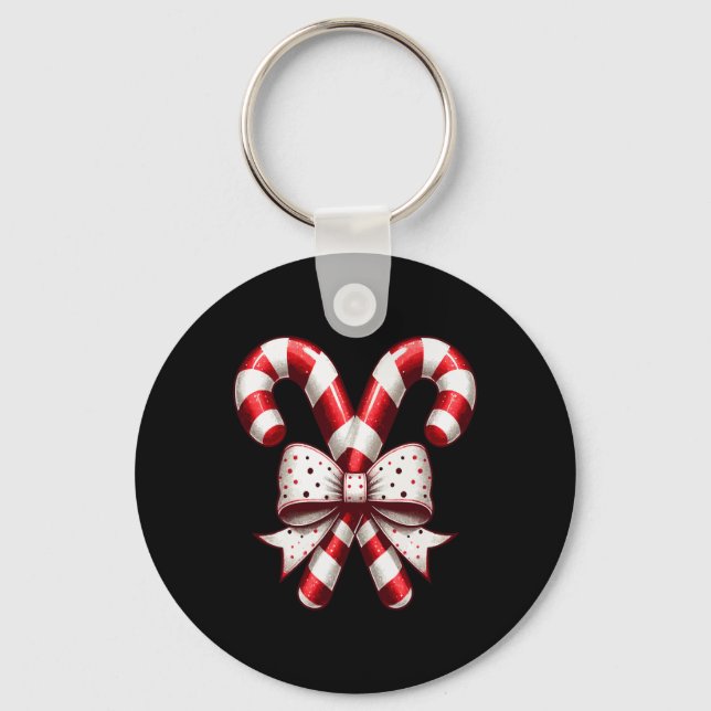 Christmas Season Cute Candy Cane Retro Coquette Bo Nyckelring (Framsida)