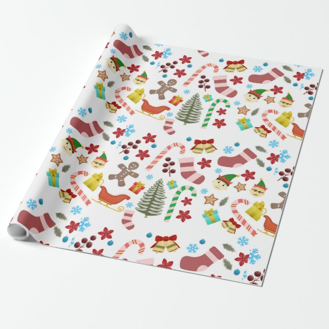 Christmas Seasonal Icons Wrapping Paper  Presentpapper (Utrullad)