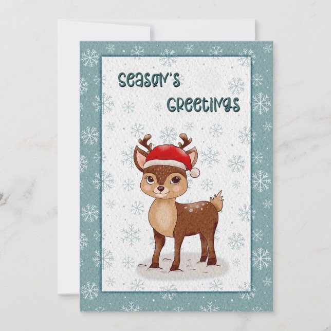 Christmas Seasons Greetings with a Little Deer Julkort (Framsida)