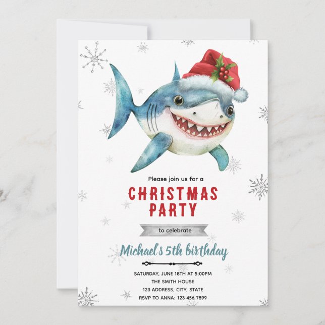 Christmas shark Party Invitation Inbjudningar (Framsida)