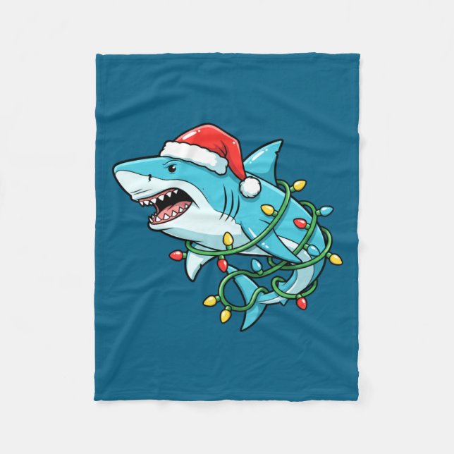 Christmas Shark Santa Hat Wrapped In Lights Funny  Fleecefilt (Framsidan)