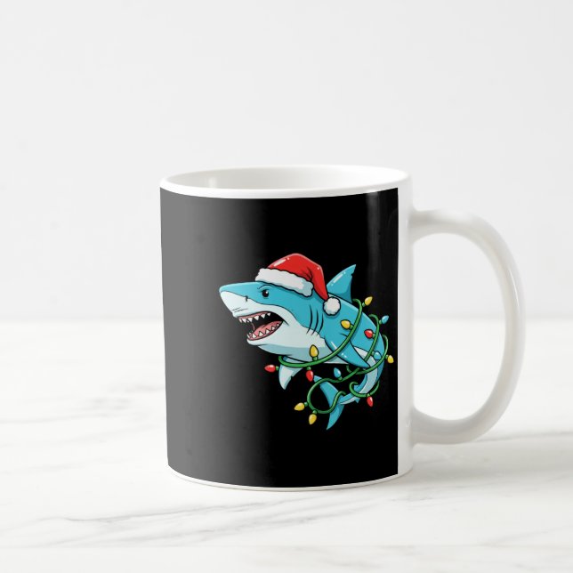 Christmas Shark Santa Hat Wrapped In Lights Funny  Kaffemugg (Höger)