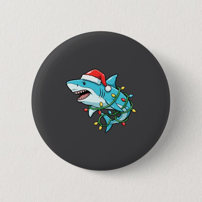 Christmas Shark Santa Hat Wrapped In Lights Funny  Knapp (Framsida)
