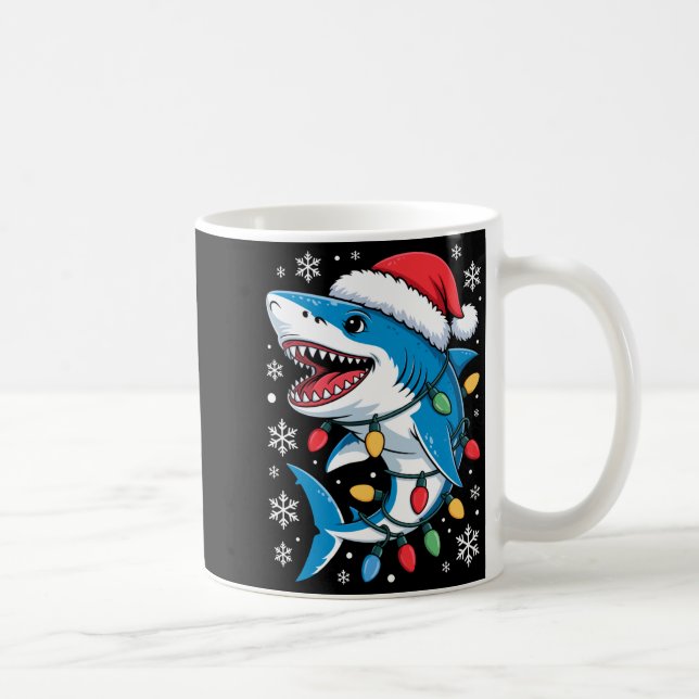 Christmas Shark Santa Hat Wrapped Lights Holiday S Kaffemugg (Höger)
