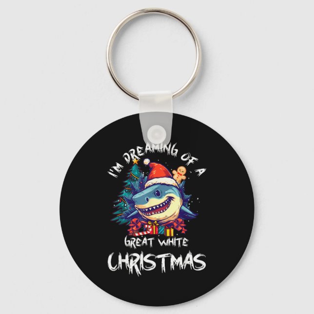 Christmas Shark Santa Hat Xmas Santa Jaws Funny Sh Nyckelring (Framsida)