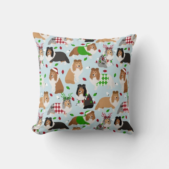 Christmas Sheltie Shetland Sheepdog Throw Pillow Kudde (Framsida)