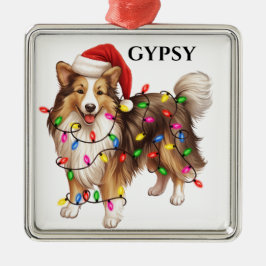 CHRISTMAS SHETLAND SHEEPDOG MED LJUS JULGRANSPRYDNAD METALL