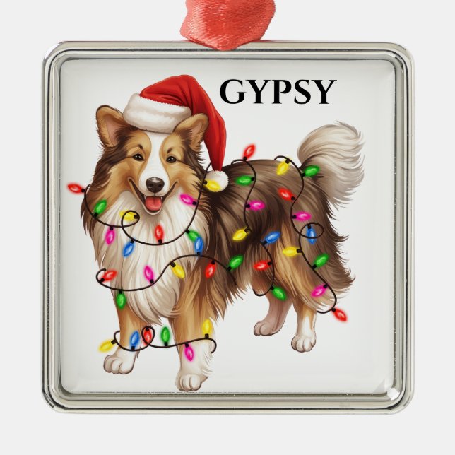 CHRISTMAS SHETLAND SHEEPDOG MED LJUS JULGRANSPRYDNAD METALL (Framsidan)