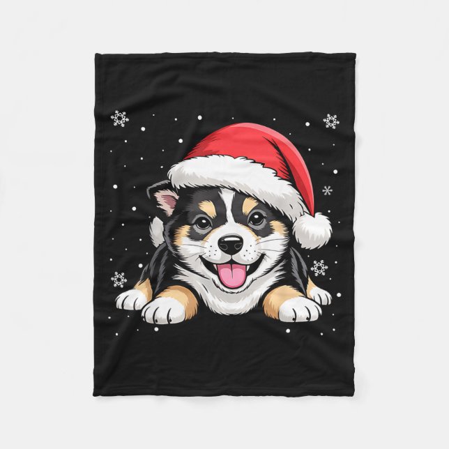 Christmas Shiba Inu Dog Wearing Santa Hat Pet Anim Fleecefilt (Framsidan)