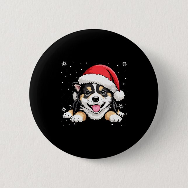 Christmas Shiba Inu Dog Wearing Santa Hat Pet Anim Knapp (Framsida)