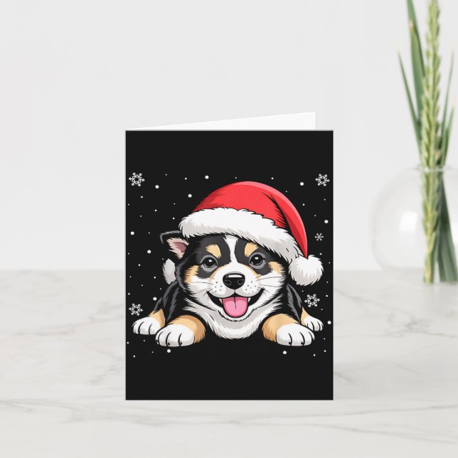 Christmas Shiba Inu Dog Wearing Santa Hat Pet Anim Kort (Framsida)