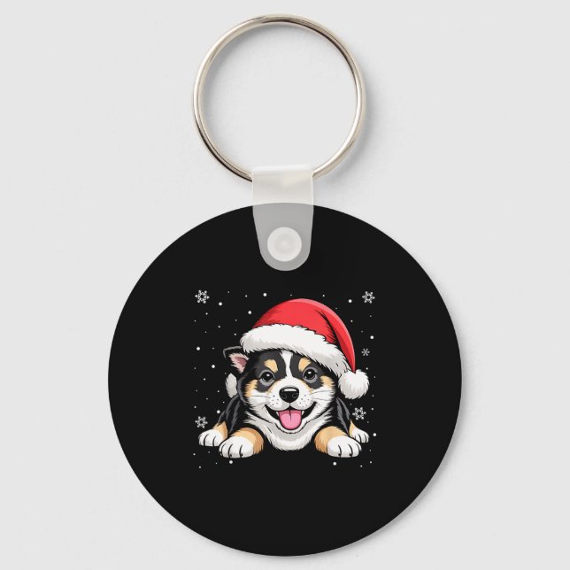 Christmas Shiba Inu Dog Wearing Santa Hat Pet Anim Nyckelring (Framsida)