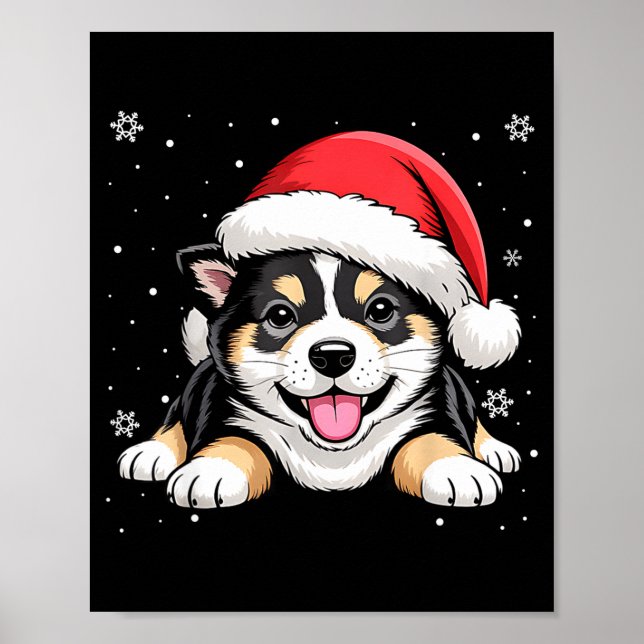 Christmas Shiba Inu Dog Wearing Santa Hat Pet Anim Poster (Framsidan)