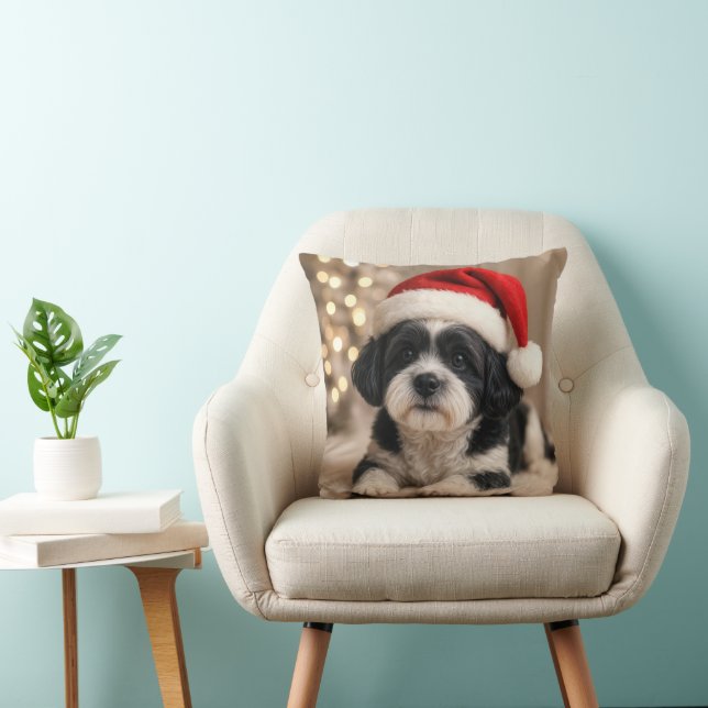 Christmas Shih Tzu Dog With Santa Hat Kudde (Stol)