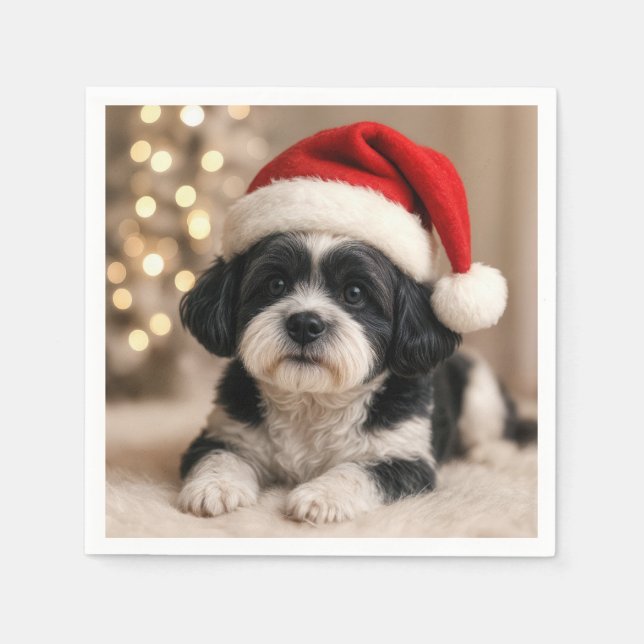Christmas Shih Tzu Dog With Santa Hat Pappersservett (Framsidan)