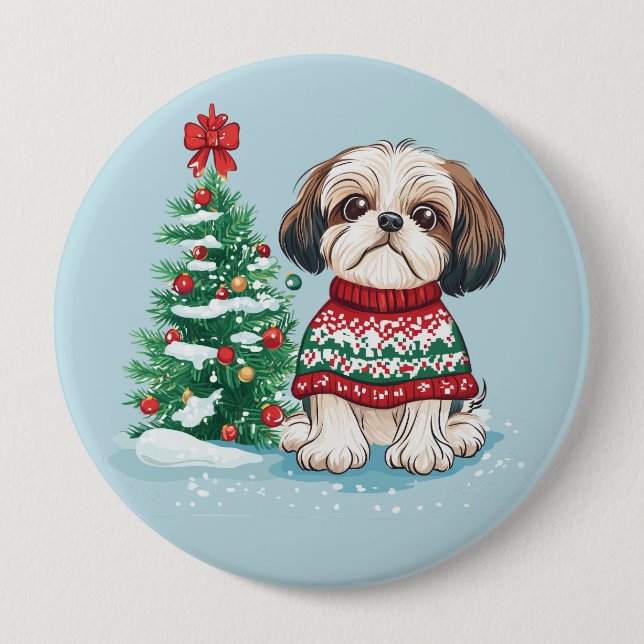Christmas Shih Tzu Santa Dog Knapp (Framsida)