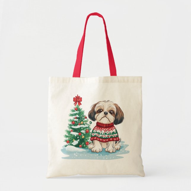 Christmas Shih Tzu Santa Dog Tygkasse (Framsidan)