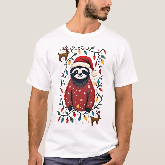 Christmas Shirt for Sloth Lover Gift Santa Buffalo T (Framsida)
