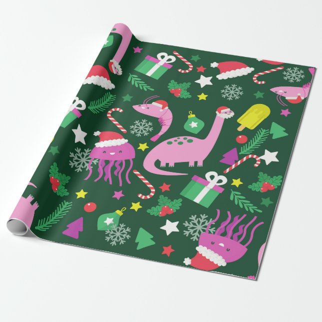 christmas shrimp dinosaur jellyfish Santa Presentpapper (Utrullad)