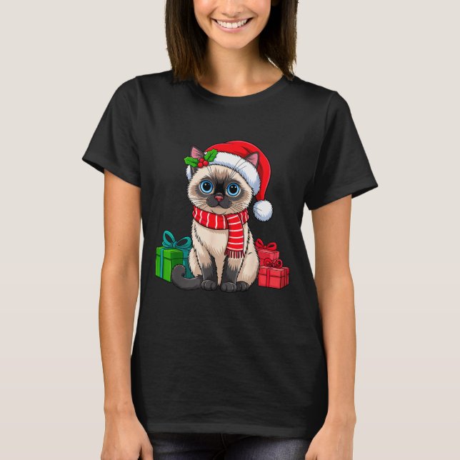 Christmas Siamese Cat Holiday Kitten Xmas Men Wome T Shirt (Framsida)